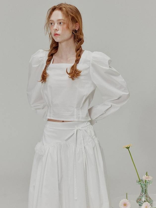 Rose brooch ribbon shirring skirt_White - OPENING SUNSHINE - BALAAN 2