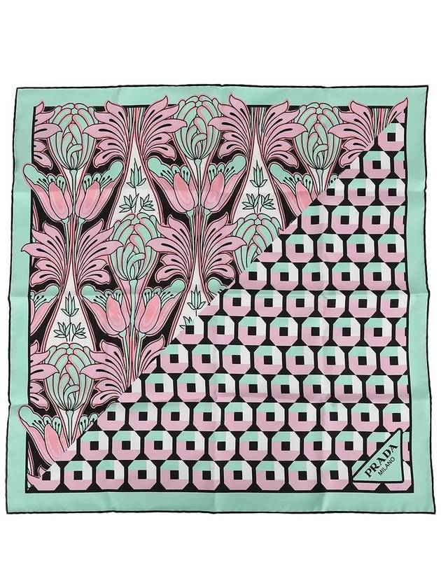 Printed Silk Twill Scarf Mint Petalus - PRADA - BALAAN 4