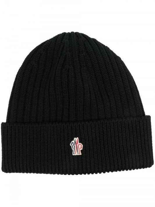 Grenoble Rib Knit Wool Beanie Black - MONCLER - BALAAN.