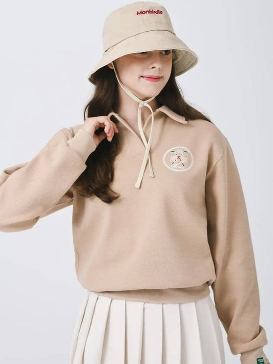 Rookie open collar neck long sleeve sweatshirt BEIGE - MONBIRDIE GOLF - BALAAN 2