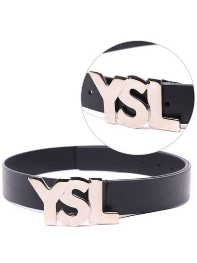 YSL Logo Leather Belt Black - SAINT LAURENT - BALAAN 2