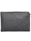 Intrecciato Weaving Zipper Medium Clutch Bag Grey - BOTTEGA VENETA - BALAAN 4