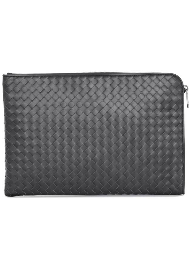 Intrecciato Weaving Zipper Medium Clutch Bag Grey - BOTTEGA VENETA - BALAAN 4