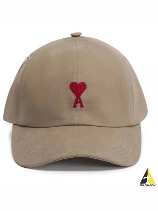 Embroidered Heart Logo Ball Cap Beige - AMI - BALAAN 2