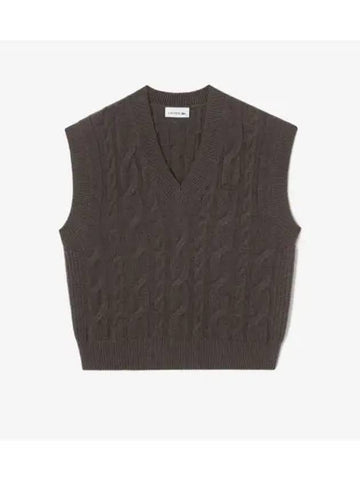 Women s Cable V neck Vest Brown - LACOSTE - BALAAN 1