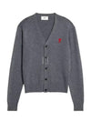 Small Heart Logo Wool Merino Cardigan Grey - AMI - BALAAN 2