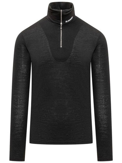 Men's Zipper Polyester Wool Long Sleeve T-Shirt Black - JIL SANDER - BALAAN 2