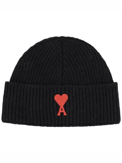 Embroidered Logo Wool Beanie Black - AMI - BALAAN 2