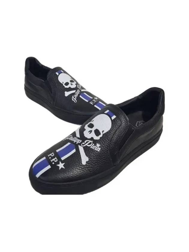 Skull Logo Print Leather Slip-Ons Black - PHILIPP PLEIN - BALAAN 4