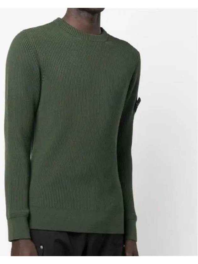 Wappen Patch Crew Neck Ribbed Wool Knit Top Green - STONE ISLAND - BALAAN 4