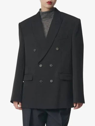 Virgin Wool Double Breasted Jacket Black W4007PCBLK - WARDROBE.NYC - BALAAN 1