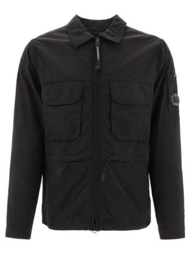 Men's Lens Wappen Two-Pocket Nylon Zip-Up Jacket Black - CP COMPANY - BALAAN 1