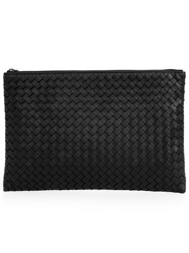 Intrecciato Document Leather Clutch Bag Black - BOTTEGA VENETA - BALAAN 3