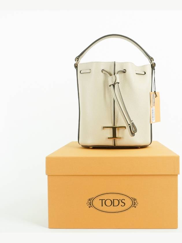 T Timeless Leather Micro Logo Bucket Bag Beige - TOD'S - BALAAN 4