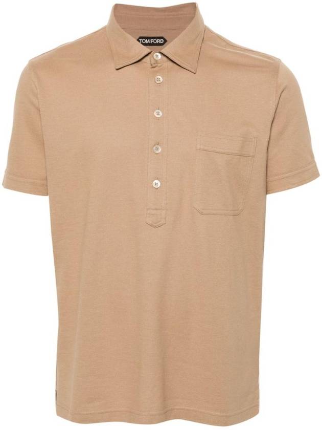 Pocket Cotton Polo Shirt Brown - TOM FORD - BALAAN 1