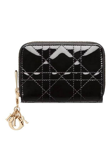 Lady Voyageur Cannage Calfskin Small Coin Wallet Black - DIOR - BALAAN 1