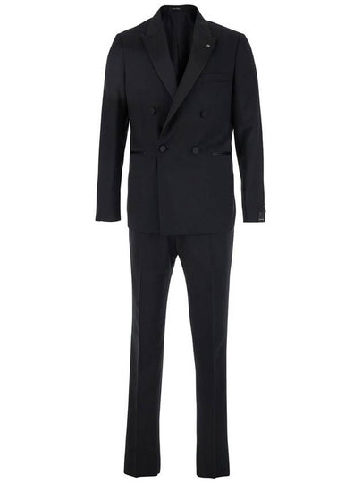 Black Double-Breasted Tuxedo Suit With Covered Buttons In Virgin Wool Man - TAGLIATORE - BALAAN 2