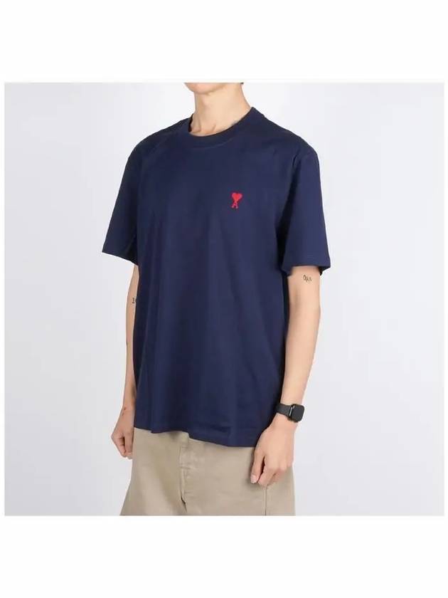 Small Heart Logo Short Sleeve T-Shirt Navy - AMI - BALAAN 3