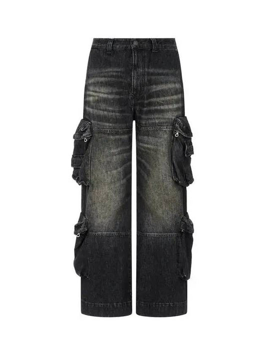 Men s Loose Fit Linen Cotton Cargo Jeans D FISH Washed Black - DIESEL - BALAAN 1