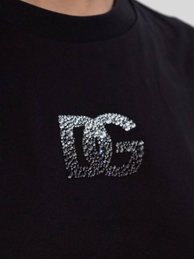 Dolce & Gabbana T-shirt With A Logo Finished With Shimmering Crystals, Women's, Black - DOLCE&GABBANA - BALAAN 5