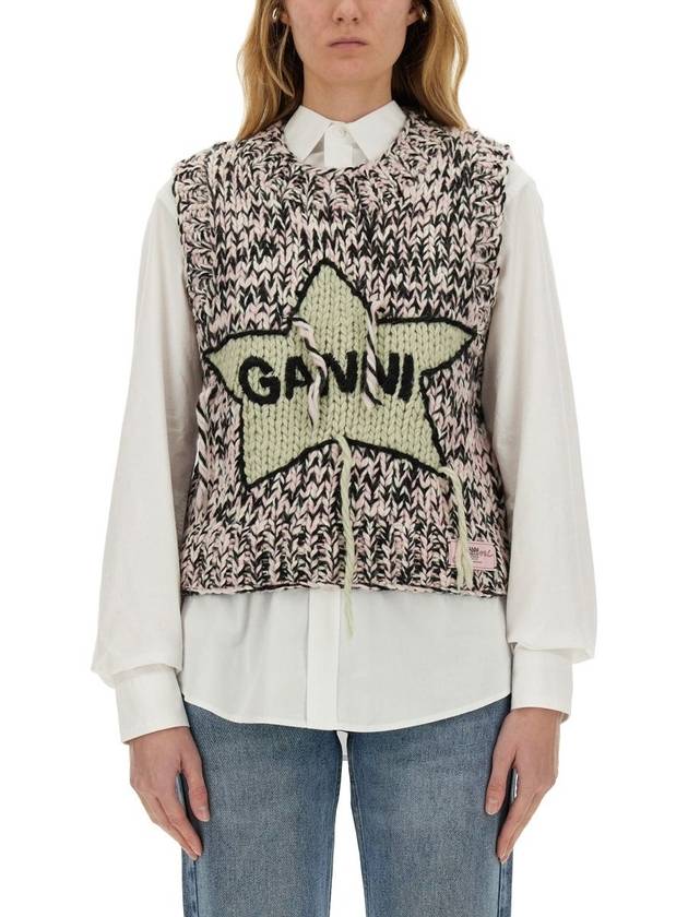 Logo Graphic Knit Vest Chalk Pink - GANNI - BALAAN 5