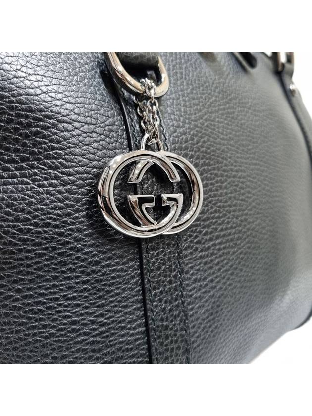 341503 Black leather interlocking tote bag strap - GUCCI - BALAAN 6