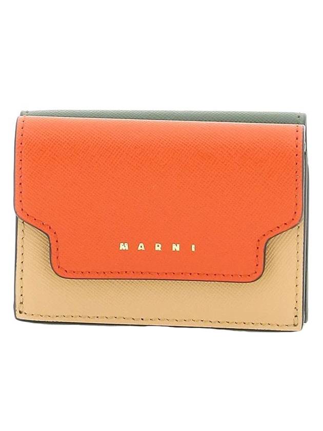 Saffiano Color Block Tri-Fold Half Wallet Orange - MARNI - BALAAN 1