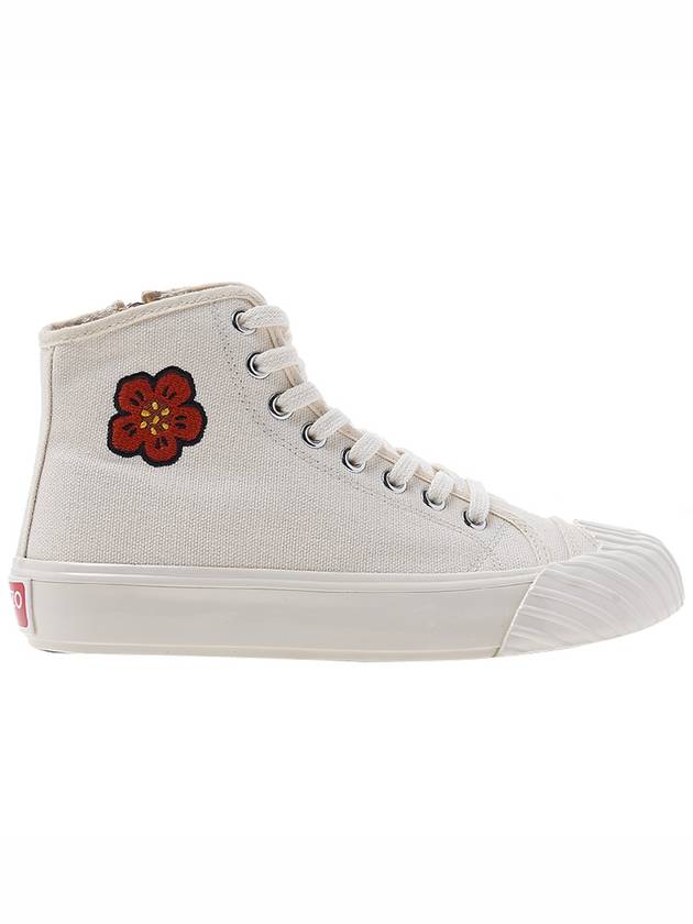 School Bokeh Flower Embroidered Cotton High Top Sneakers Cream - KENZO - BALAAN 3