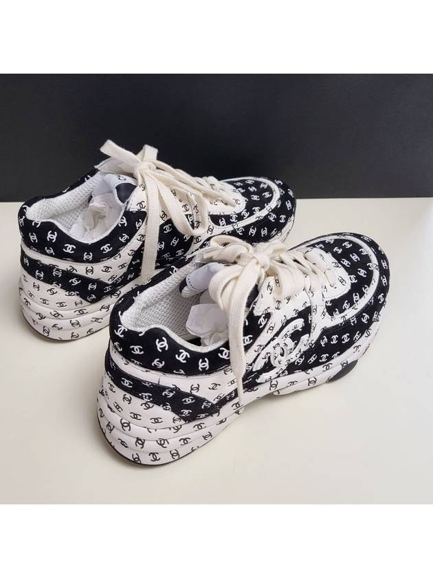 All Over CC Logo Print Suede Low Top Sneakers Black White - CHANEL - BALAAN.