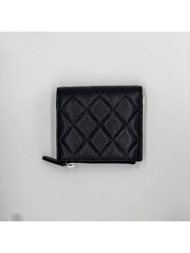 Calfskin Plain Folding Wallet Logo Folding Wallets Black - CHANEL - BALAAN 3