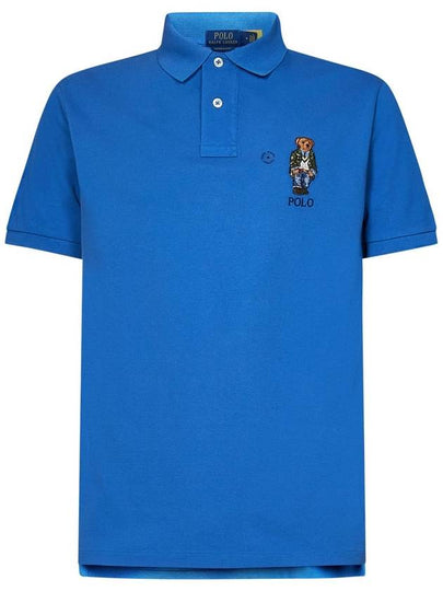 Bear Motif Slim Fit Cotton Polo Shirt Blue - POLO RALPH LAUREN - BALAAN 2