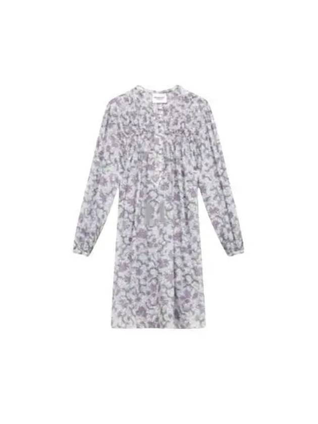 Danael Smocked Printed Cotton Voile Short Dress Ecru Lilac - ISABEL MARANT - BALAAN 2