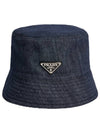 Triangle Logo Denim Cotton Bucket Hat Navy - PRADA - BALAAN.