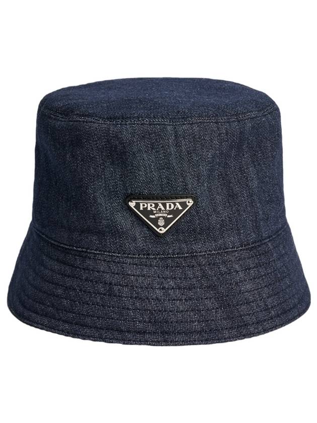 Triangle Logo Denim Cotton Bucket Hat Navy - PRADA - BALAAN 2