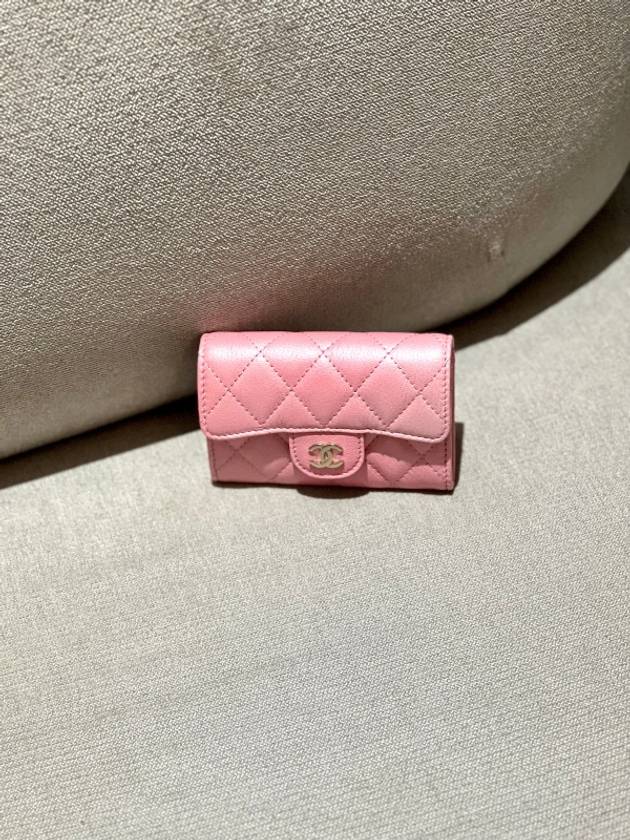 Gold Hardware CC Logo Classic Lambskin Flap Card Wallet Light Pink - CHANEL - BALAAN 7