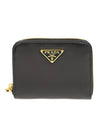 Vitello Triangle Logo Zip Around Coin Purse Black - PRADA - BALAAN 1