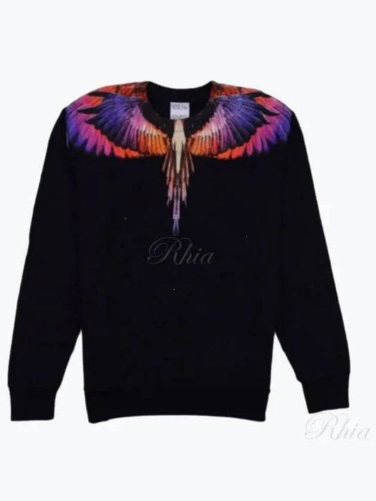 Icon Wings Printing Crew Neck Cotton Sweatshirt Black - MARCELO BURLON - BALAAN 2