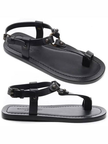 Leather Sandals Black - SAINT LAURENT - BALAAN 1