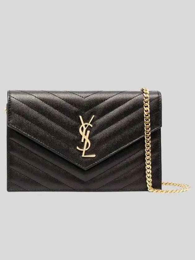 Envelope Chain Leather Half Wallet Black - SAINT LAURENT - BALAAN 2