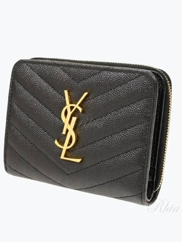 Monogram Zipper Grained Leather Half Wallet Black - SAINT LAURENT - BALAAN 2