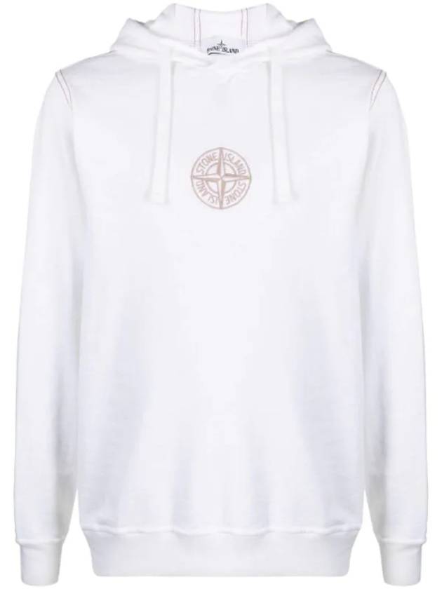 Men's Embroidered Stitch Cotton Hoodie White - STONE ISLAND - BALAAN 1