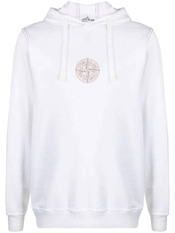 Men's Embroidered Stitch Cotton Hoodie White - STONE ISLAND - BALAAN 1