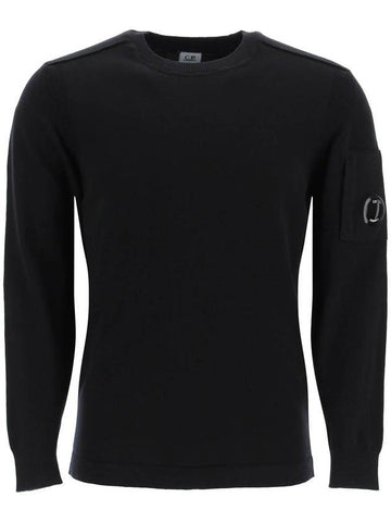 Lens Wappen Merino Wool Knit Top Black - CP COMPANY - BALAAN 1