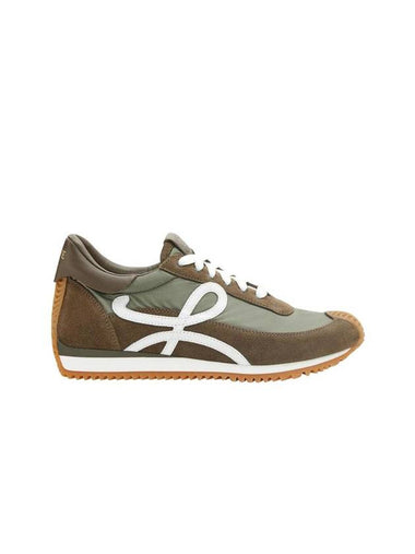 Flow Runner Nylon Suede Low Top Sneakers Dark Khaki Green - LOEWE - BALAAN 1