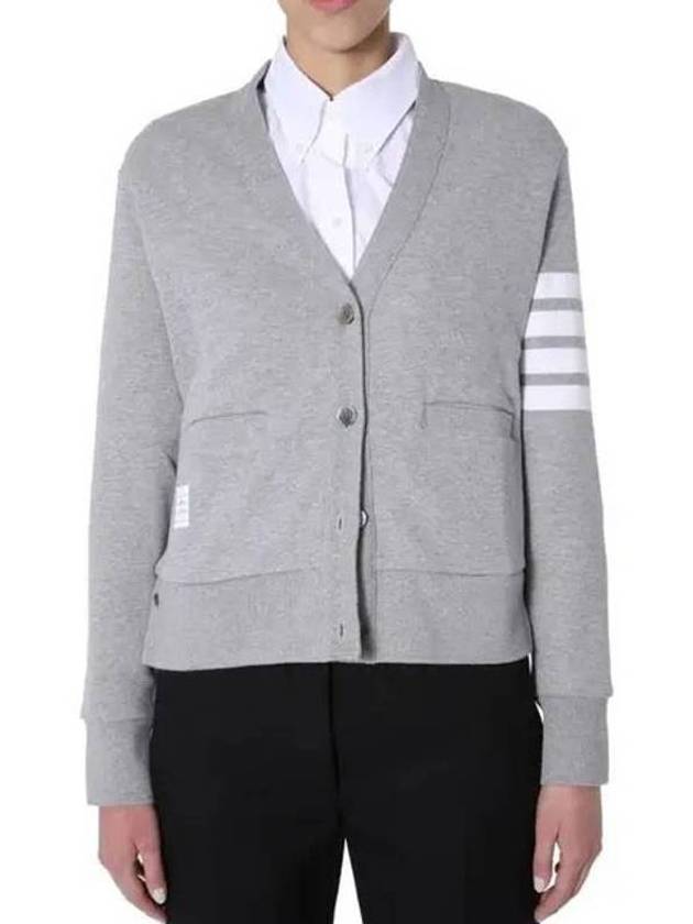 4-Bar Loopback Jersey Cardigan Light Grey - THOM BROWNE - BALAAN 6