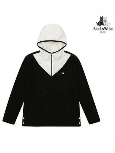 Woven Mix Hooded Half Zip Up T-Shirt 9103LXHPBLACK - BLACK&WHITE - BALAAN 1