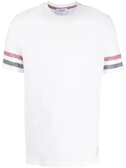 Textured Cotton Stripe Short Sleeve T-Shirt White - THOM BROWNE - BALAAN 2