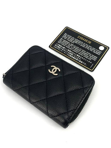 Caviar silver logo zipper card wallet - CHANEL - BALAAN 1