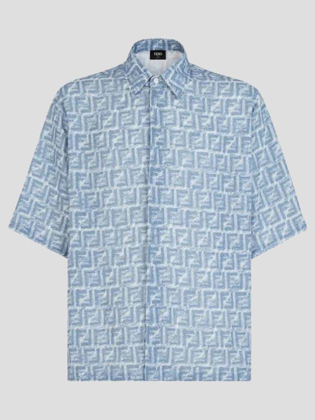 FF Linen Short Sleeve Shirt Blue - FENDI - BALAAN 2