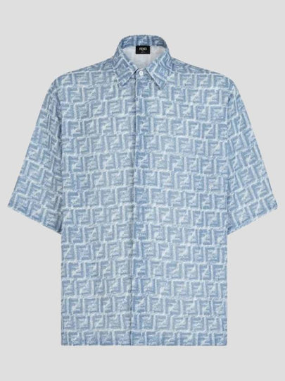 FF Linen Short Sleeve Shirt Blue - FENDI - BALAAN 2